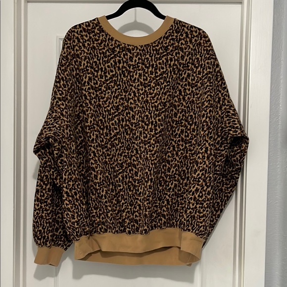 Fabletics Leopard Print Crewneck Sweater in Brown and Tan - Picture 1 of 5